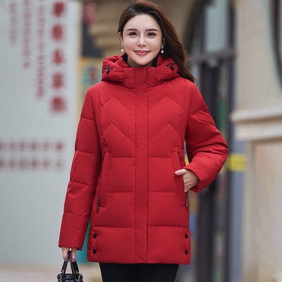 雪中飞大码连帽中长款羽绒服