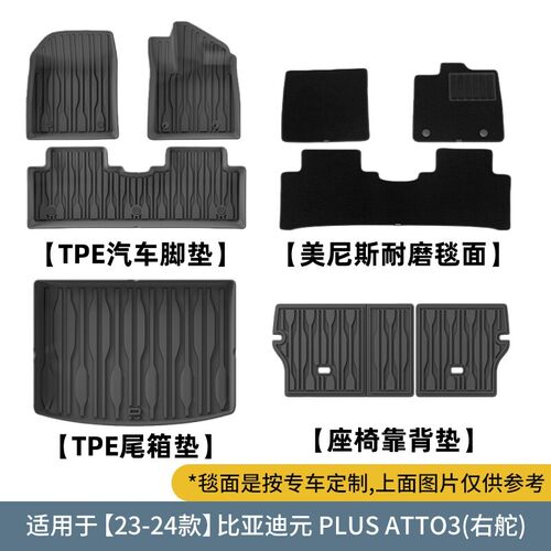 适用于25款比亚迪元plus atto3专用脚垫tpe右舵比亞迪byd地垫套装