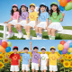 幼儿园集体活动演出服装 多巴胺短袖 夏季 彩色笑脸中小学生班服套装