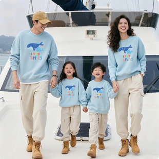 海洋馆主题亲子装加绒多色卫衣一家三四口长袖上衣学生集体活动服