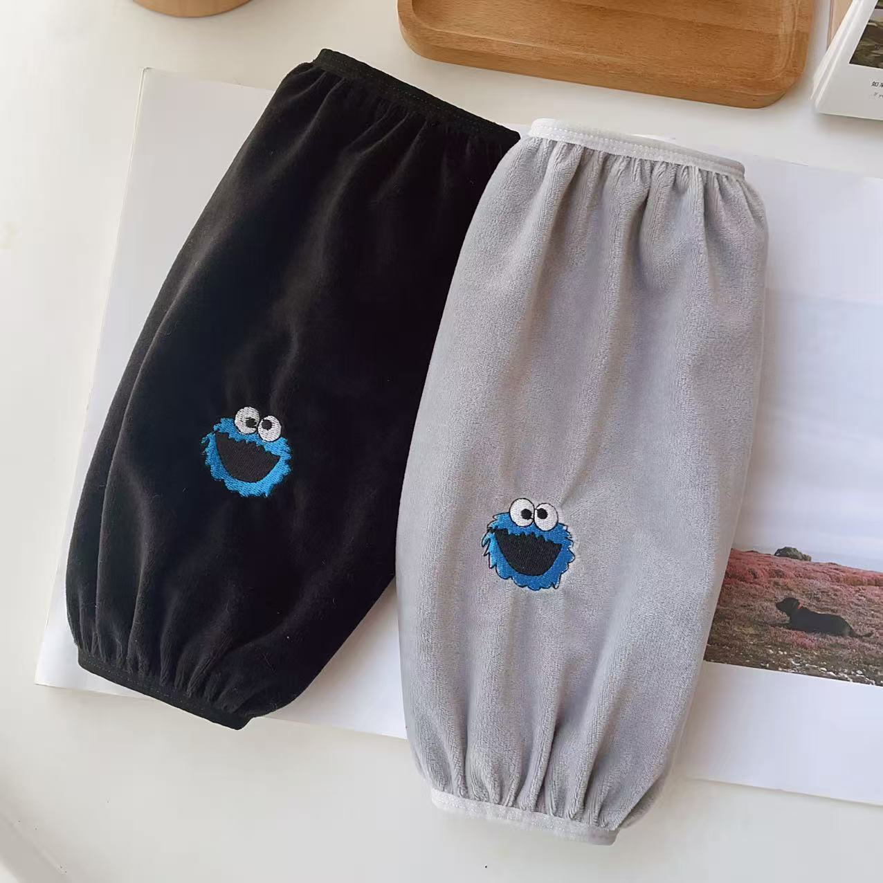 学生袖套中长款纯色校服防污红色