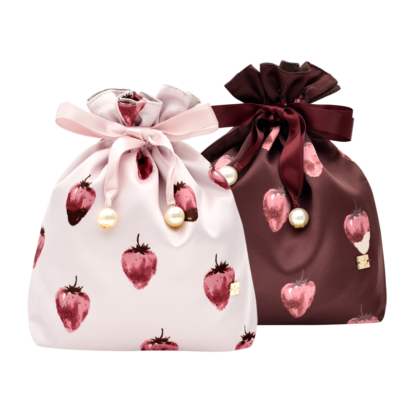 甜美大草莓旅行便携抽绳袋 内衣收纳仿丝质感厚实两个尺寸分开选