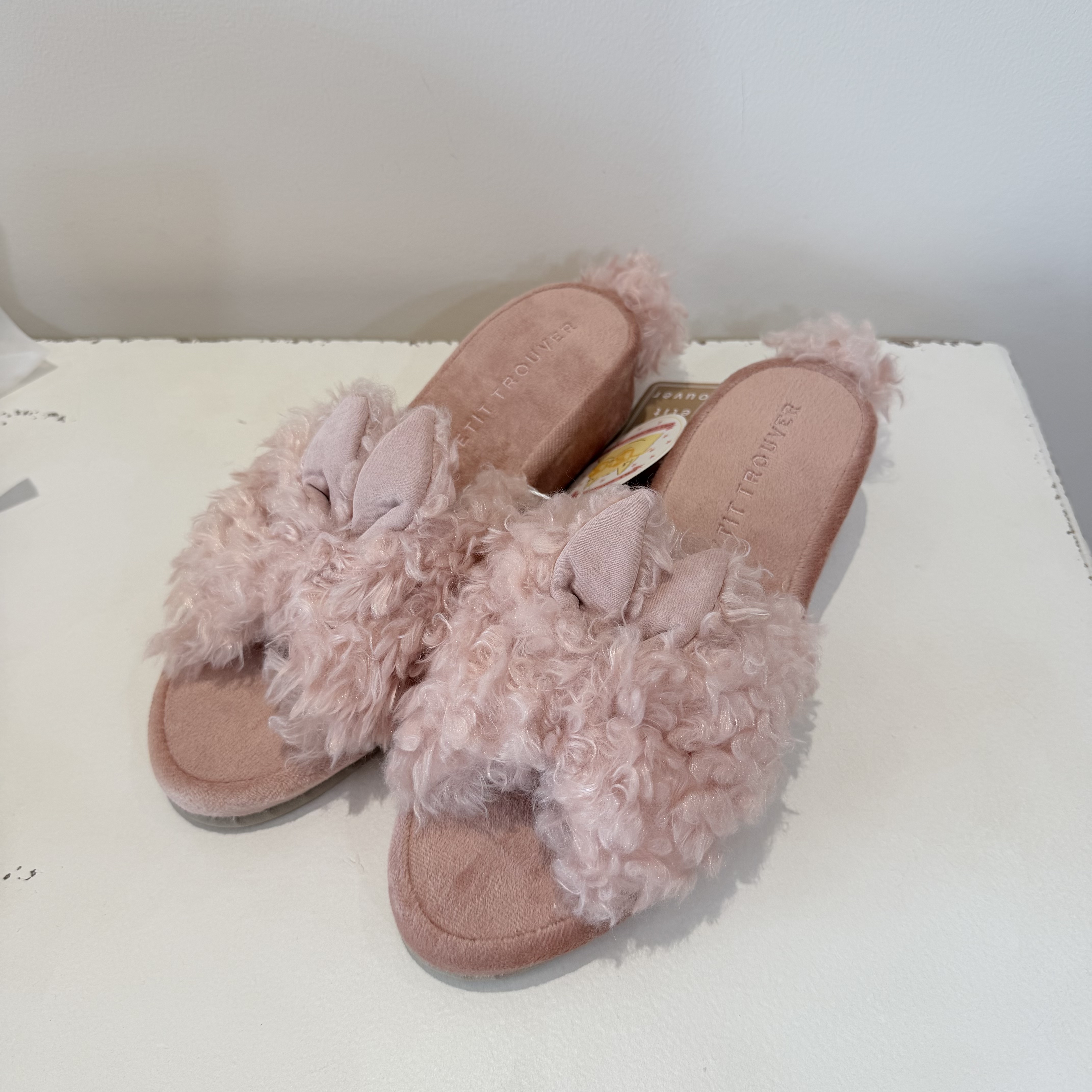 微瑕疵兔耳朵毛绒室内家居拖鞋 坡跟家居鞋 不防水