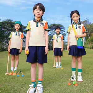 小学生校服儿童夏季运动套装高中学生短袖短裙英伦风五六年级班服