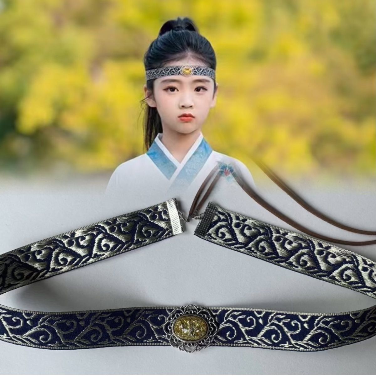 儿童成人发带汉服头带古装头饰古代眉心发饰古风男童额饰抹额飘带_虎窝淘