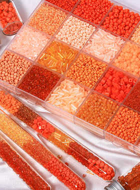 超优橙色系透明幻彩米珠管珠手工diy手链项链戒指饰品散珠配件