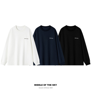 MIDDLE OF THE SKY简约基础百搭宽松绒感保暖毛线领植绒印花长袖