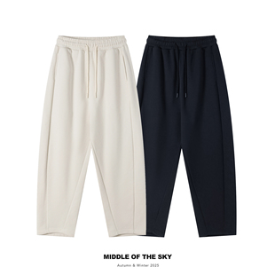 简约百搭加绒保暖宽松休闲弯刀直筒卫裤 MIDDLE SKY冬季 THE