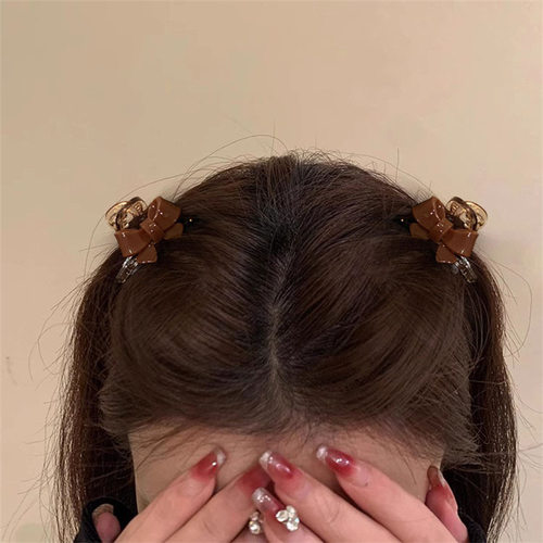 巨显嫩~甜美可爱棕色蝴蝶结小抓夹刘海夹减龄少女网红鲨鱼夹发夹