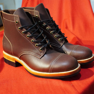 复刻阿美咔叽男士头层牛皮伞兵靴8111固特异工艺工装靴红翼军爷