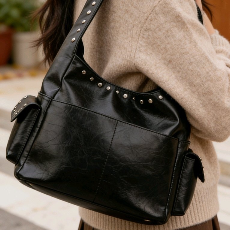 复古包包女 大容量2025新秋冬休闲单肩腋下包质感铆钉通勤水桶包N,箱包皮具/热销女包/男包,单肩包,淘宝优惠券,粉丝福利购,淘宝优惠卷