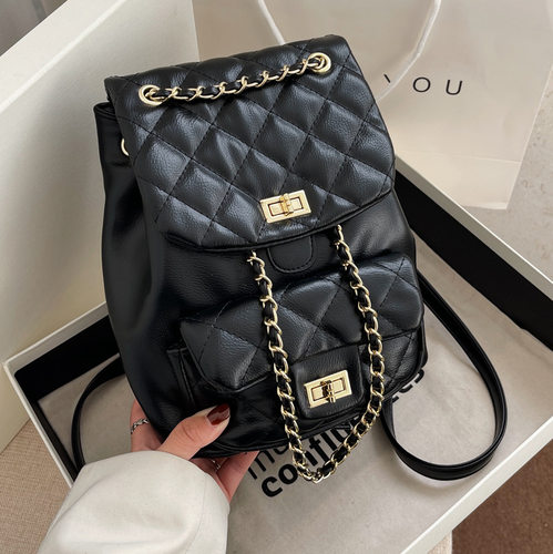 书包女春大学生双肩包大容量包包 2025新潮菱格链条轻便旅行背包N