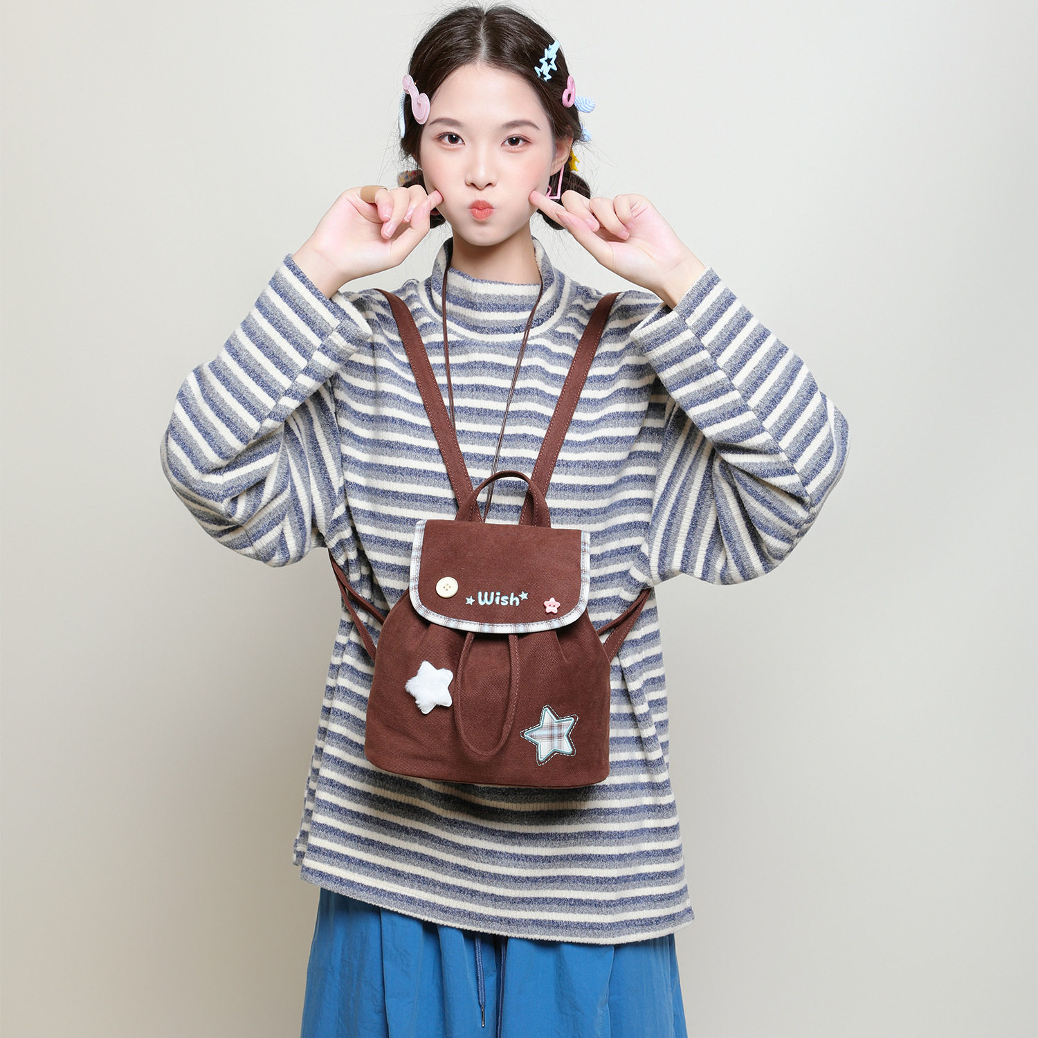 2025年秋小背包女双肩韩系慵懒风单肩包 复古童趣高颜值抽绳书包C,箱包皮具/热销女包/男包,单肩包,淘宝优惠券,粉丝福利购,淘宝优惠卷