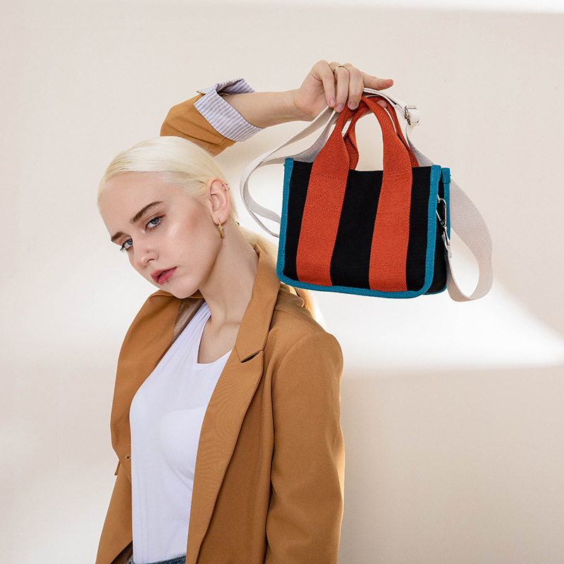 韩国帆布包女时尚撞色手提包 大小号上班通勤包韩式休闲斜挎包包C