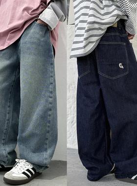 爱木橦儿童洋气牛仔裤2025春新款男女童百搭直筒长裤7523