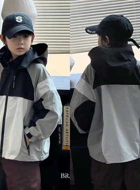 布芮欧童装儿童秋款拼接连帽外套2024冲锋衣洋气开衫夹克衫72335