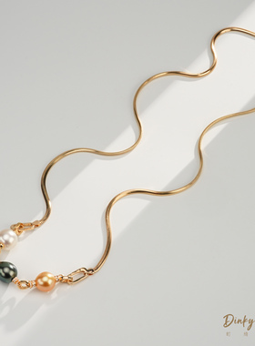 【TINKY】 S925银金珠大溪地澳白10-11拼接项链 DSL1148