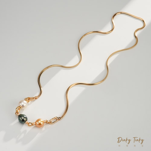 【TINKY】 S925银金珠大溪地澳白10-11拼接项链 DSL1148