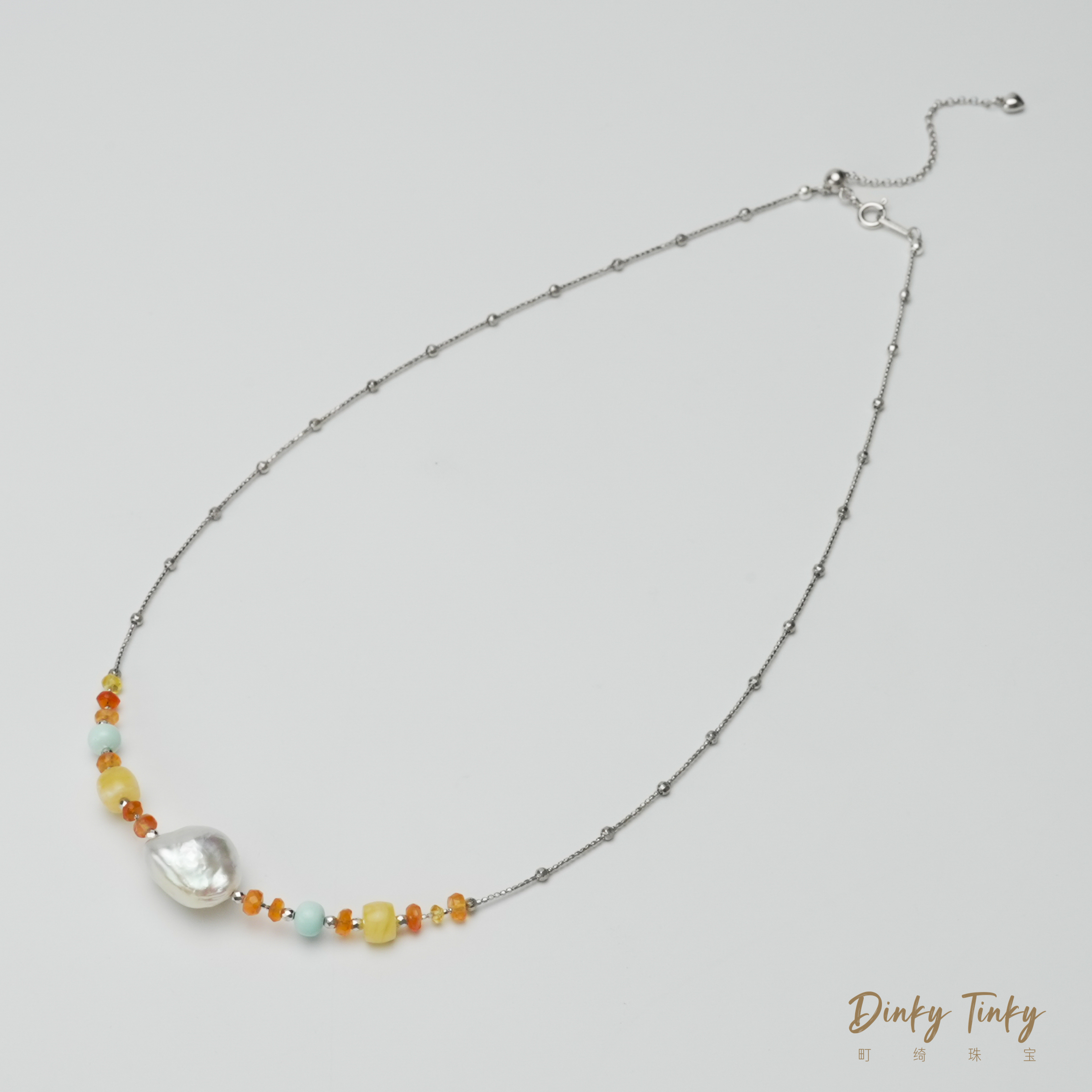 【TINKY】S925银澳白巴洛克+宝石项链 DSL1093