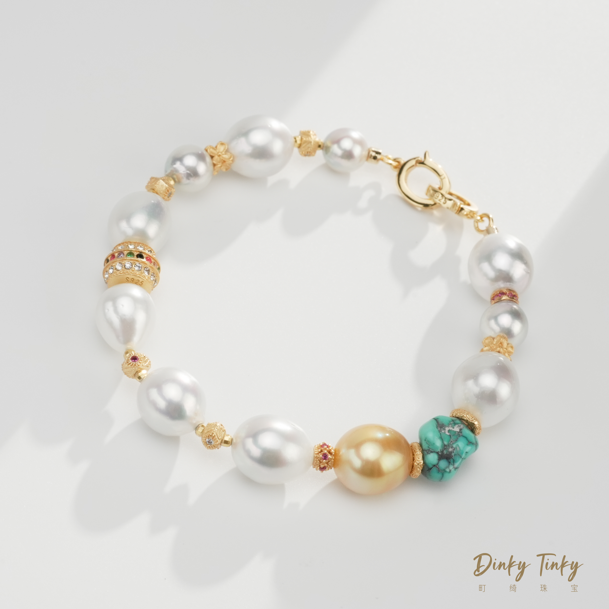 【TINKY】S925银澳白+天然真多麻色手链 DSS308