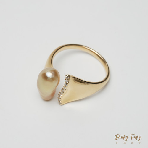 【TINKY】S925银金珠澳白keshi双珠戒指 DSJ233