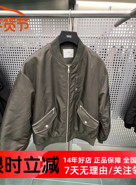 GXG男装休闲秋冬新款深军绿棒球夹棉夹克宽松青年百搭 G24A214029