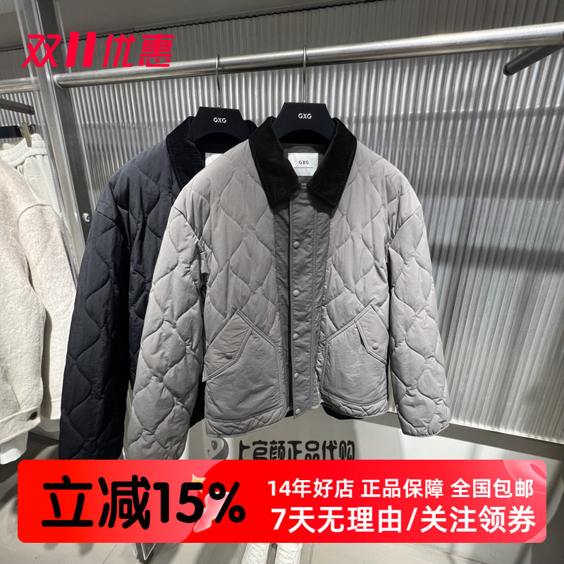 GXG男装 冬季青年潮牌简约翻领复古风格夹克棉服外套 G25A074001