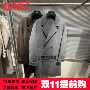GXG男装2026冬装新款咖色灰色双排扣大翻领毛呢大衣 G26A264003