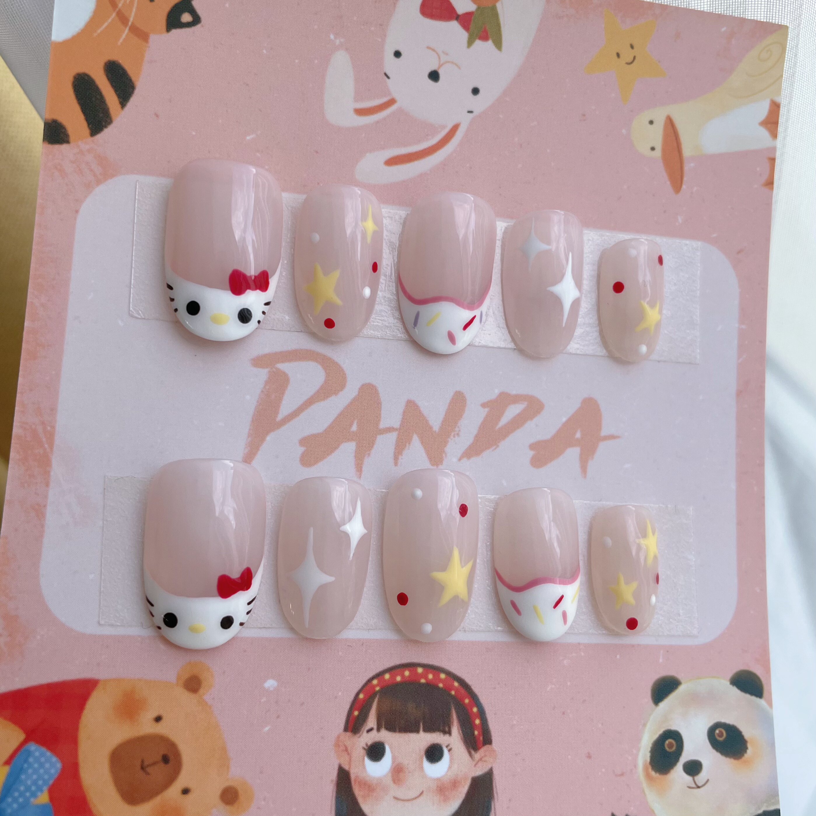 夏日手绘法式彩绘卡通美甲可爱穿戴甲