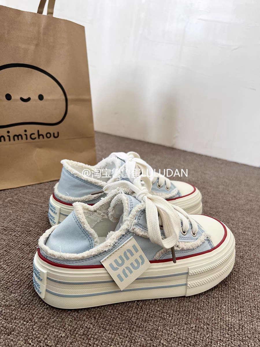 鲁鲁蛋小众不撞款帆布鞋半拖女夏外穿鞋子透气休闲鞋一脚蹬小白鞋