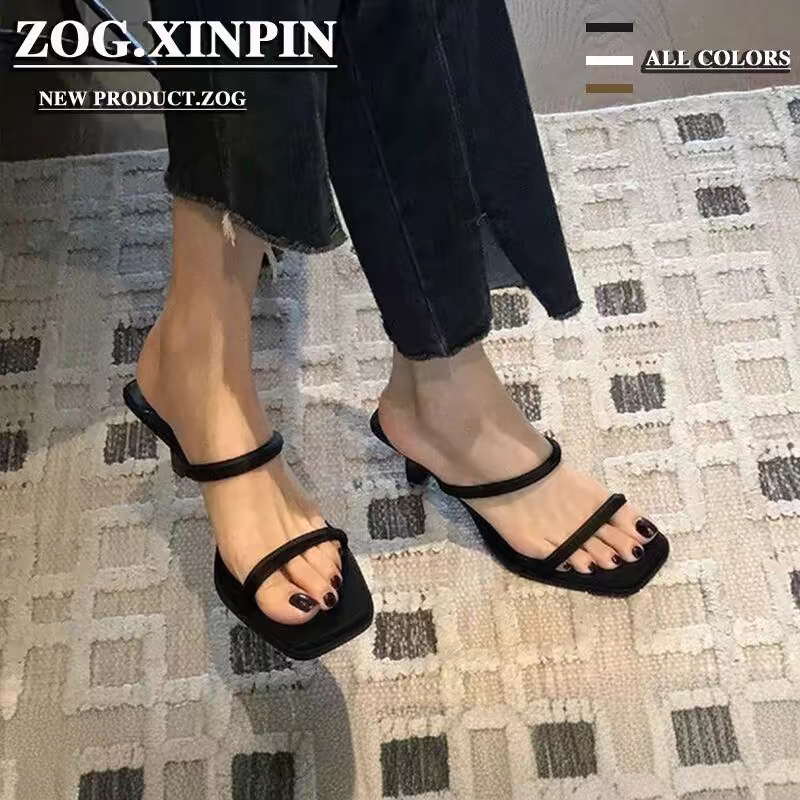 黑色法式高级感一字拖鞋女2025夏季新款女鞋细跟高跟凉鞋外穿凉拖,女鞋,一字拖,淘宝优惠券,粉丝福利购,淘宝优惠卷
