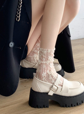 ZLP法式玛丽珍鞋女2023新款白色厚底粗跟高跟松糕小皮鞋女春秋