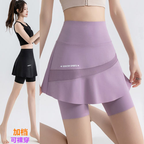 夏大码健身跑步运动裤子女假两件