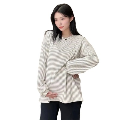 上衣孕妇德绒条纹打底衫中长款肥