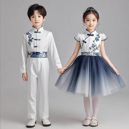 元旦儿童合唱服装演出服男女童礼服中小学生表演朗诵纱裙大合唱团