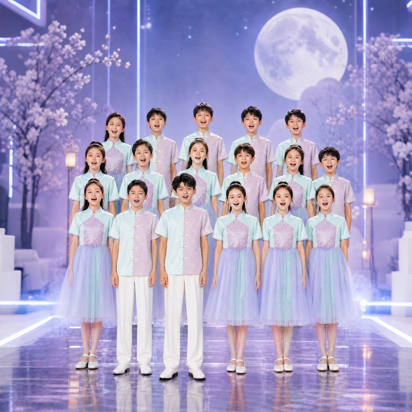 中小学生艺术节合唱服现代中国风演出服女童晚礼服男童朗诵表演服
