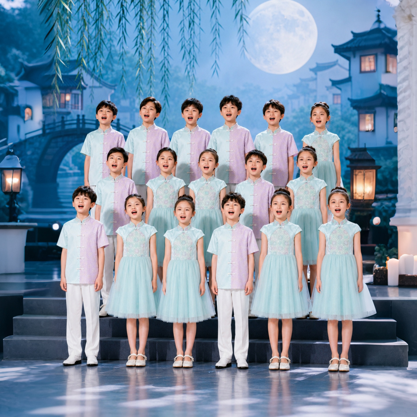 中小学生艺术节合唱服现代中国风演出服女童晚礼服男童朗诵表演服