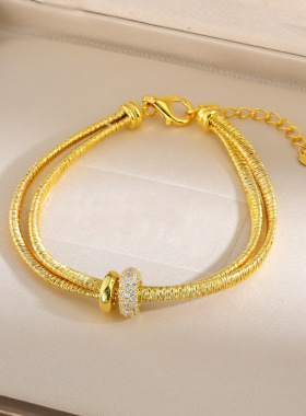 意大利原装进口镀金轻奢满钻跑环手链小众潮流高级感双层设计感