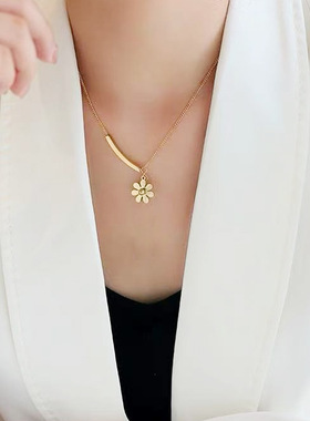欧伊尼925纯银项链毛衣链小雏菊吊坠镀18K金女高级感轻奢饰品批发