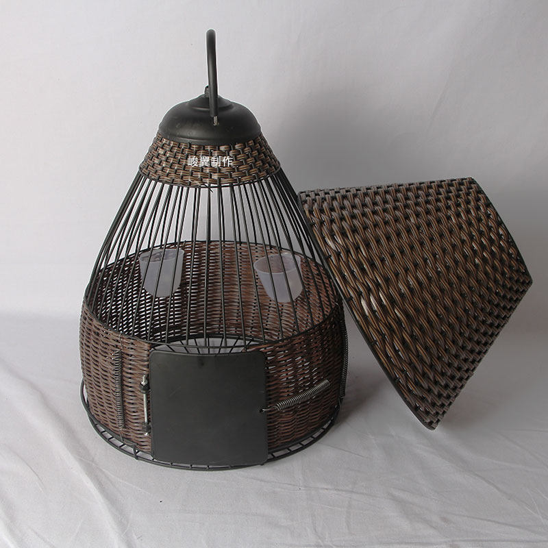 峻翼手工制作不锈钢烤黑漆 金属鹧鸪笼竹编 竹鸡笼鸟笼3件装包邮