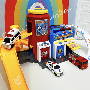 儿童大号警察云梯救援消防救护小汽车滑行工程指挥停车场套装男孩