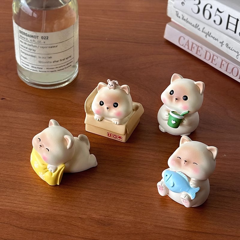 可爱日子摸鱼盒子猫树脂桌面摆件治愈卡通暹罗猫车载装饰