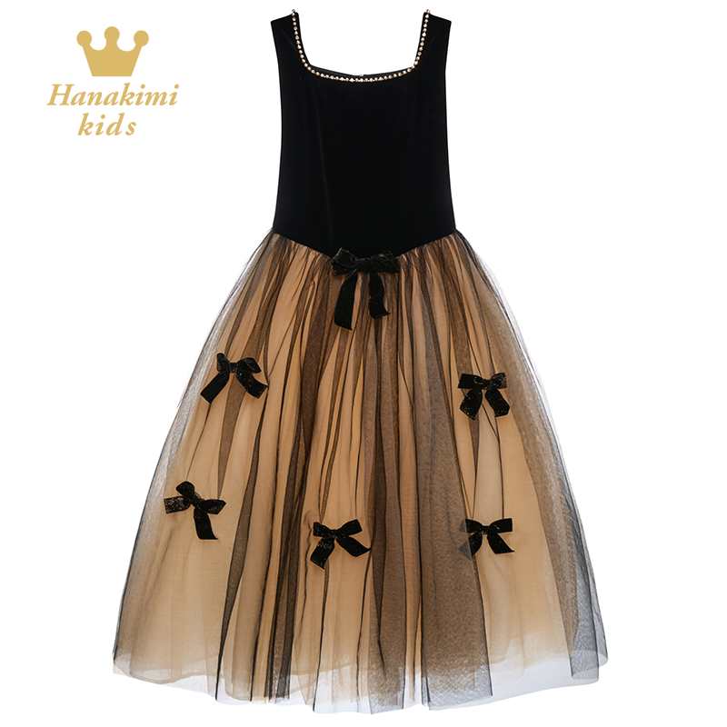 Hanakimi麒美英国品牌高端定制儿童公主裙少女黑色晚会高级感礼服