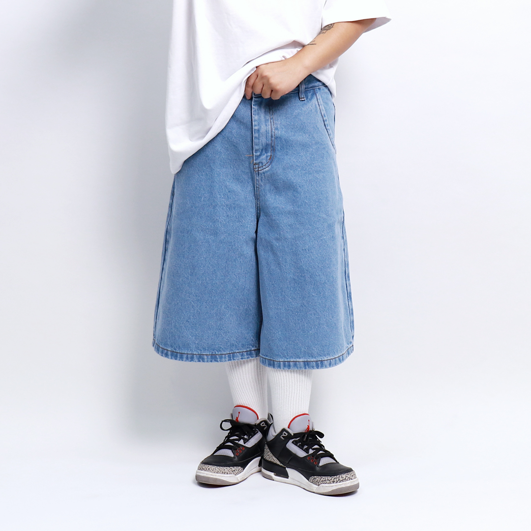 SOULSTYLE过膝水洗牛仔七分短裤