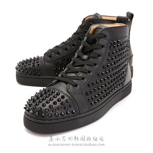 louboutin黑色铆钉高帮鞋