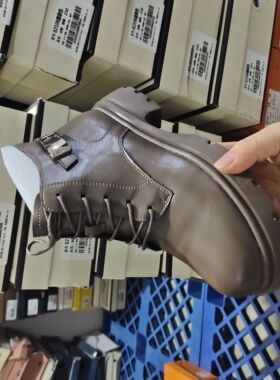 东方安娜2024秋冬马丁靴女短靴圆头英伦风短筒靴卡其色82108