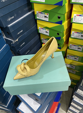 尖头漆皮黄色2024春新款链条浅口气质百搭细高跟单鞋女鞋8092-60