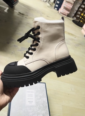 冰芙尼301512H靴子拼接色马丁靴女秋款显脚小