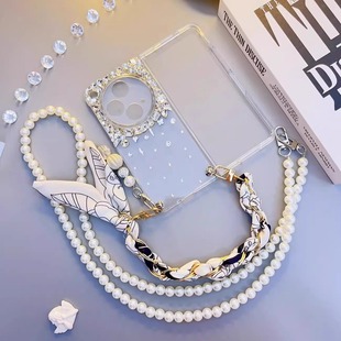 保护套女 N3镶钻水钻手机壳高级感折叠屏超薄透明双面壳水钻斜挎防滑奢华花朵钻石外壳春季 适用OPPO Find