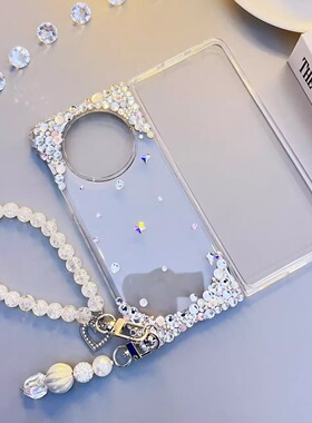 适用华为HUAWEI MATEX7/X6/X5折叠屏奢华闪钻水晶宝石外壳X3双面透明手机壳紫色宝石镶钻保护套高级感女